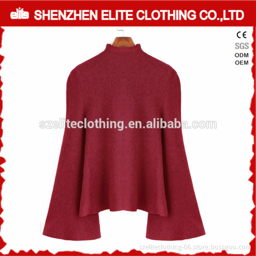 Womens Stylish Mock Neck Bell Sleeve Sweater Burgundy